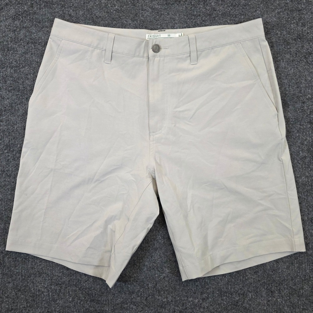 Criquet Performance Shorts Mens 33 Khaki Tan Stretch Golf Flat Front Casual